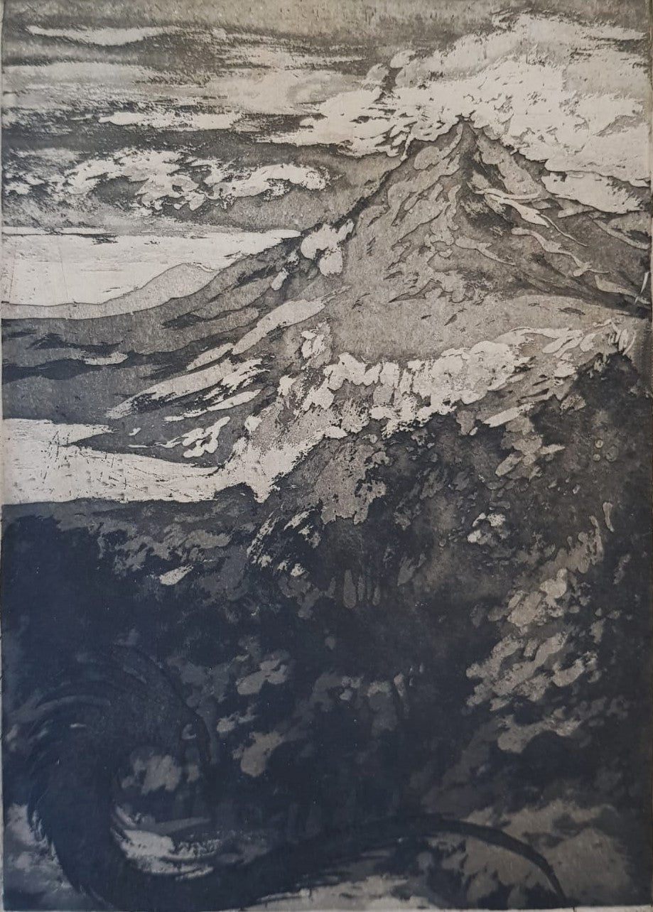 František Kobliha – "Dragon in the Mountains" – Original Signed Aquatint, Czechoslovakia, 1930s