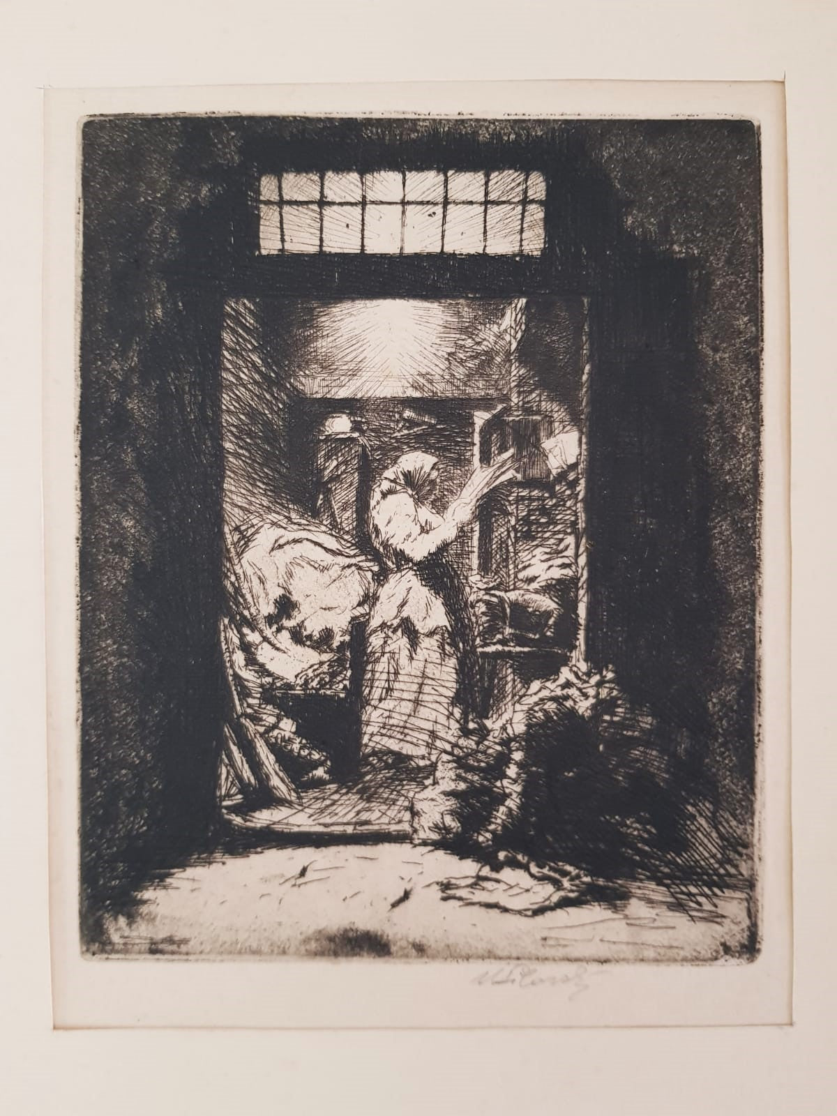 The Charcoal Shop by Vladimír Silovský – Signed 1920s Czech Drypoint Etching