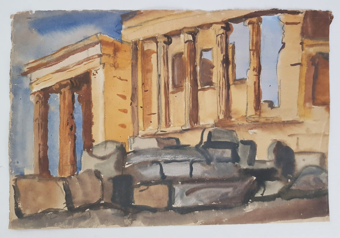 Lev Šimák - Acropolis (1962), watercolor on paper, 44,5cm x 30cm, signed and dated