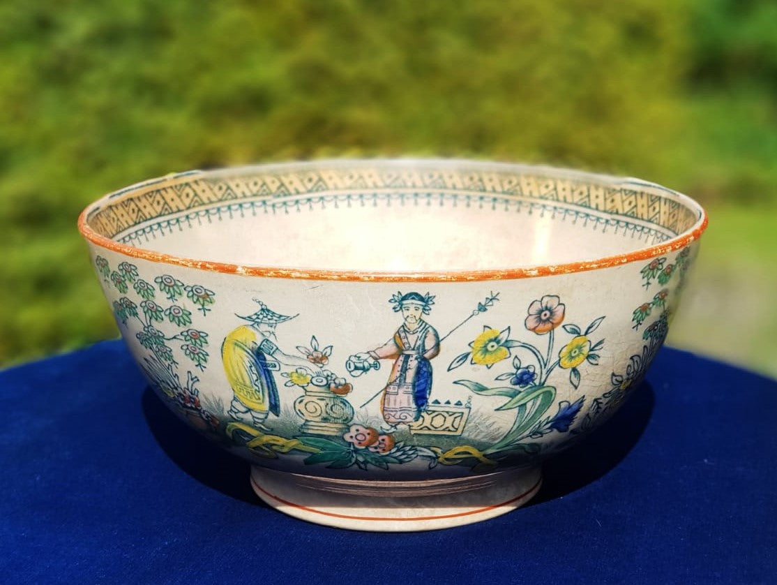 Large Antique 19th Century Chinoiserie Ironstone Bowl - "Chang" Pattern by Edge, Malkin & Co. - c. 1871-1891
