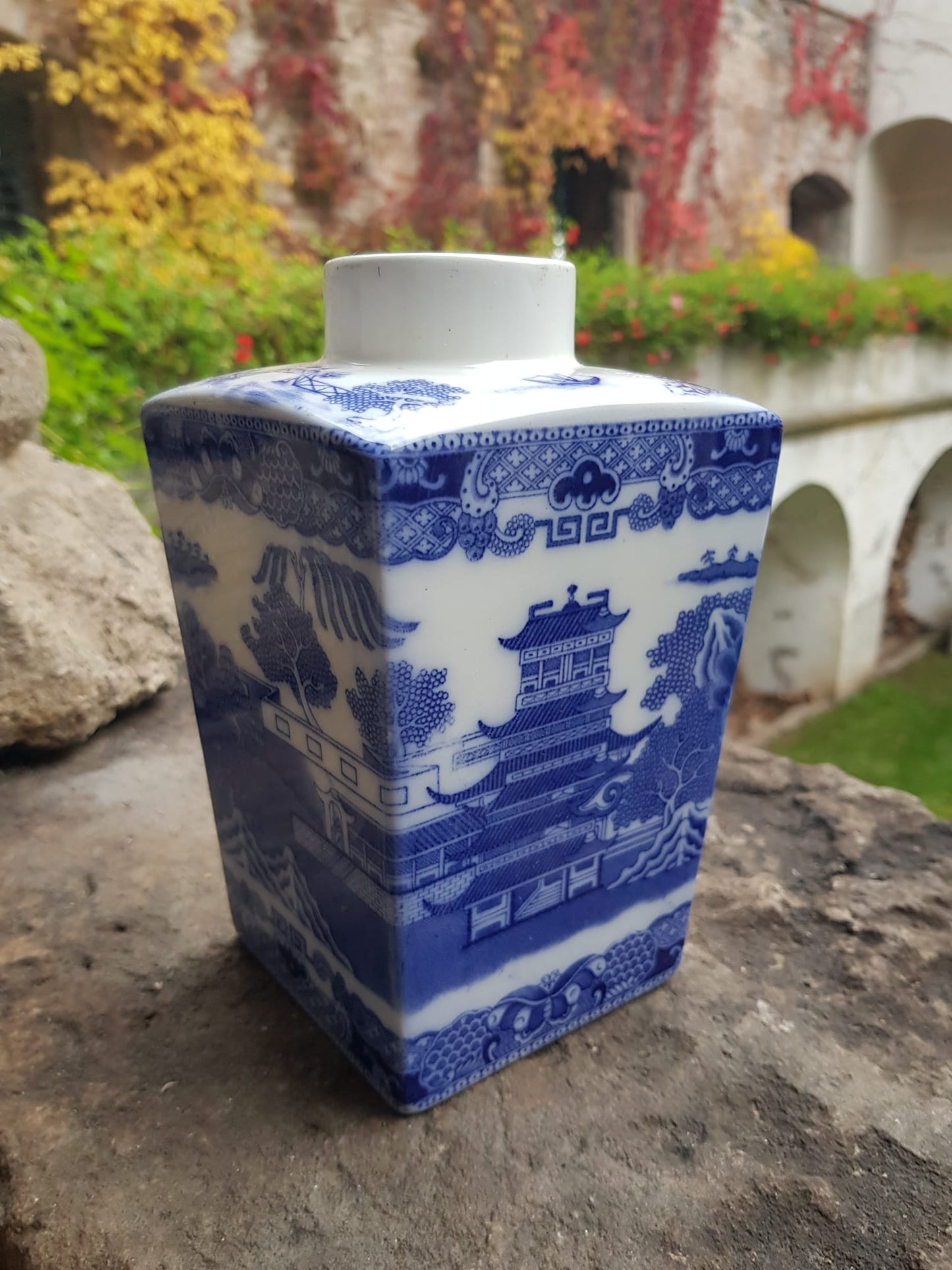 Vintage Blue Willow Tea Caddy by Ringtons Merchants, England