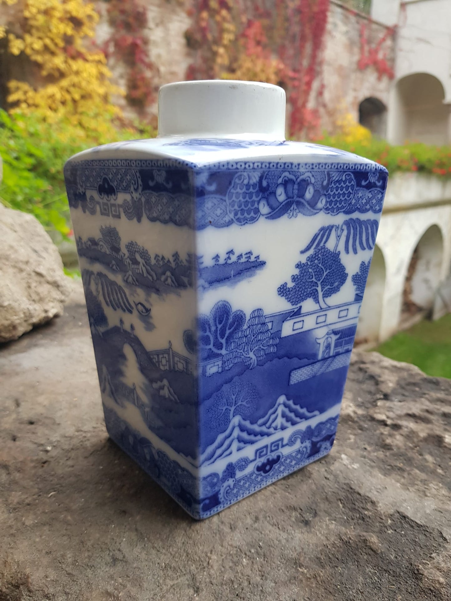 Vintage Blue Willow Tea Caddy by Ringtons Merchants, England