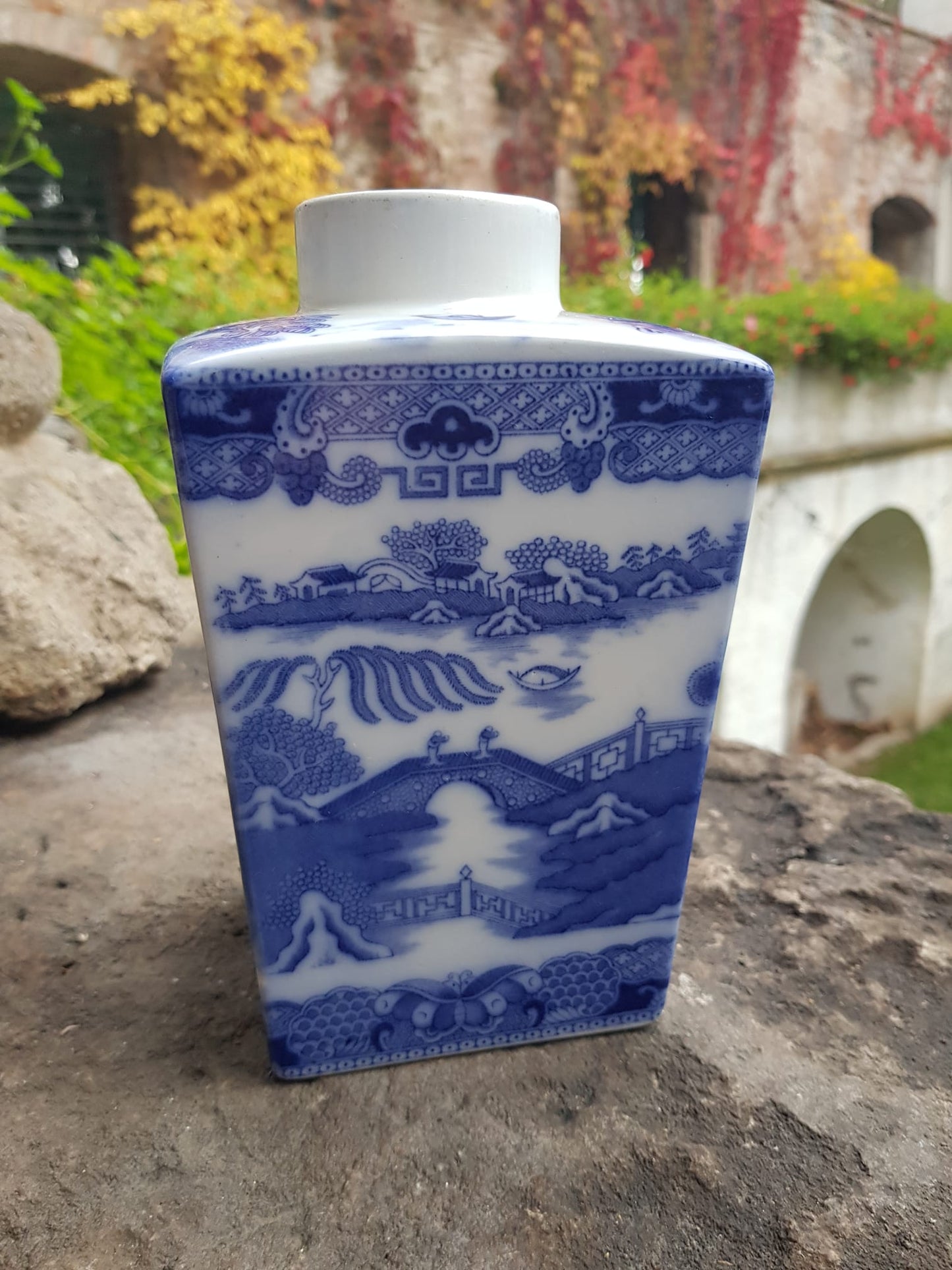 Vintage Blue Willow Tea Caddy by Ringtons Merchants, England