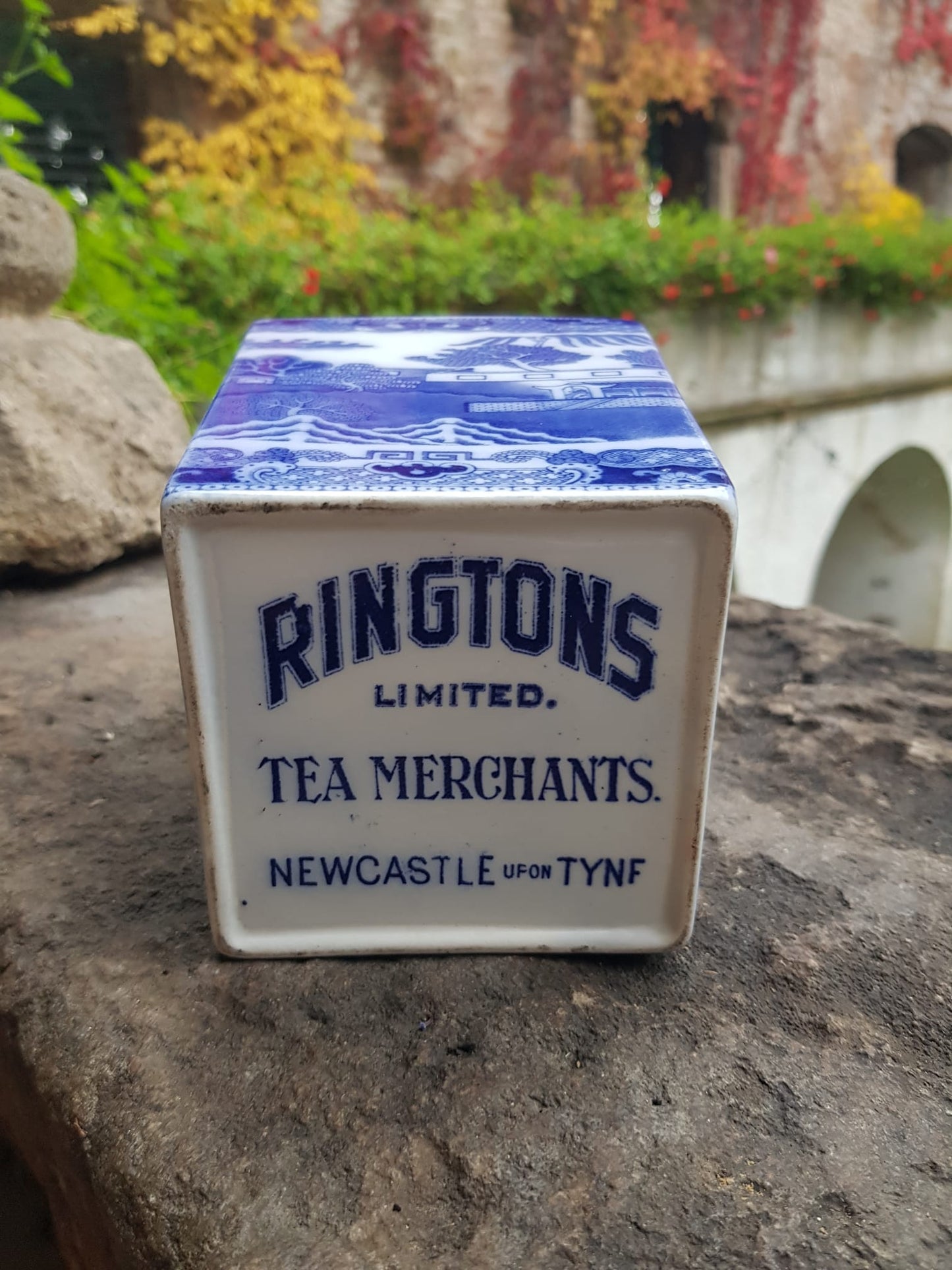 Vintage Blue Willow Tea Caddy by Ringtons Merchants, England