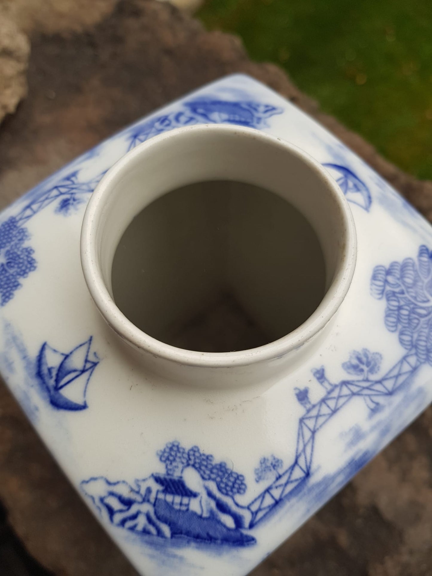 Vintage Blue Willow Tea Caddy by Ringtons Merchants, England