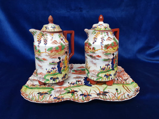 Antique Tea/Coffea Pots  Porcelain Set by Victoria, Czecho-Slovakia, 1930s