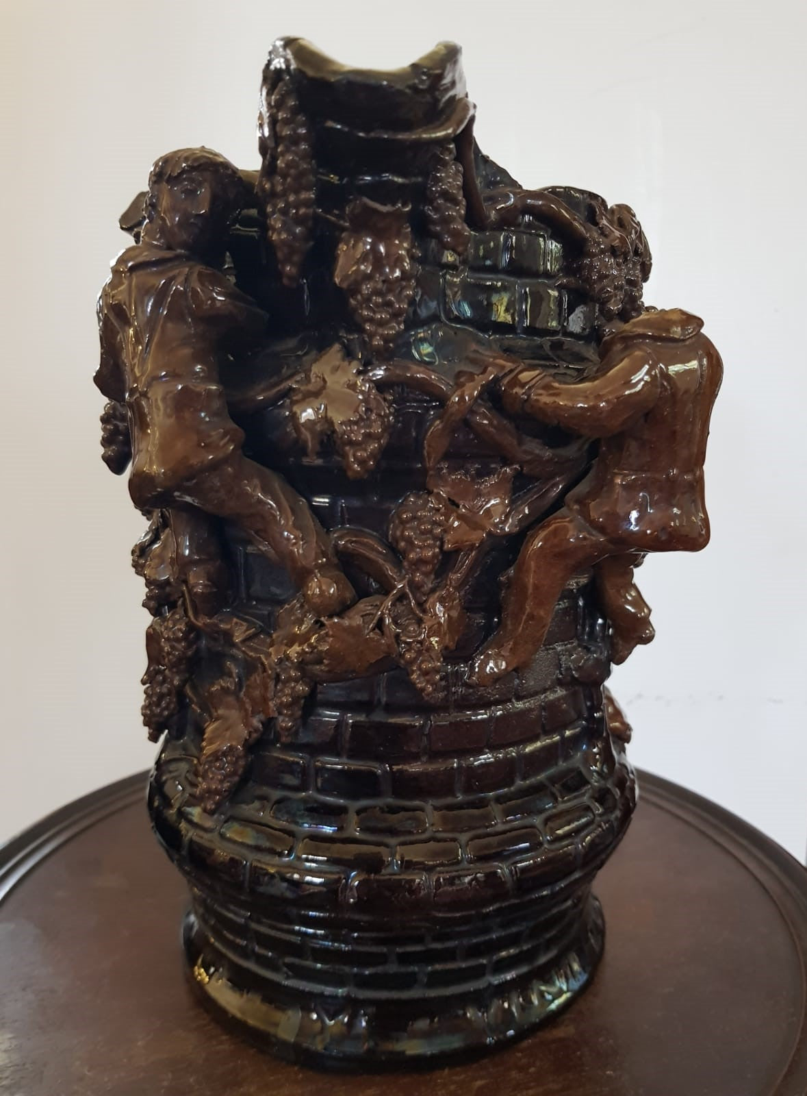 "Grape Picker" Ceramic Jug, Edward Bingham For Hedingham Castle Pottery, England, late 19th Century