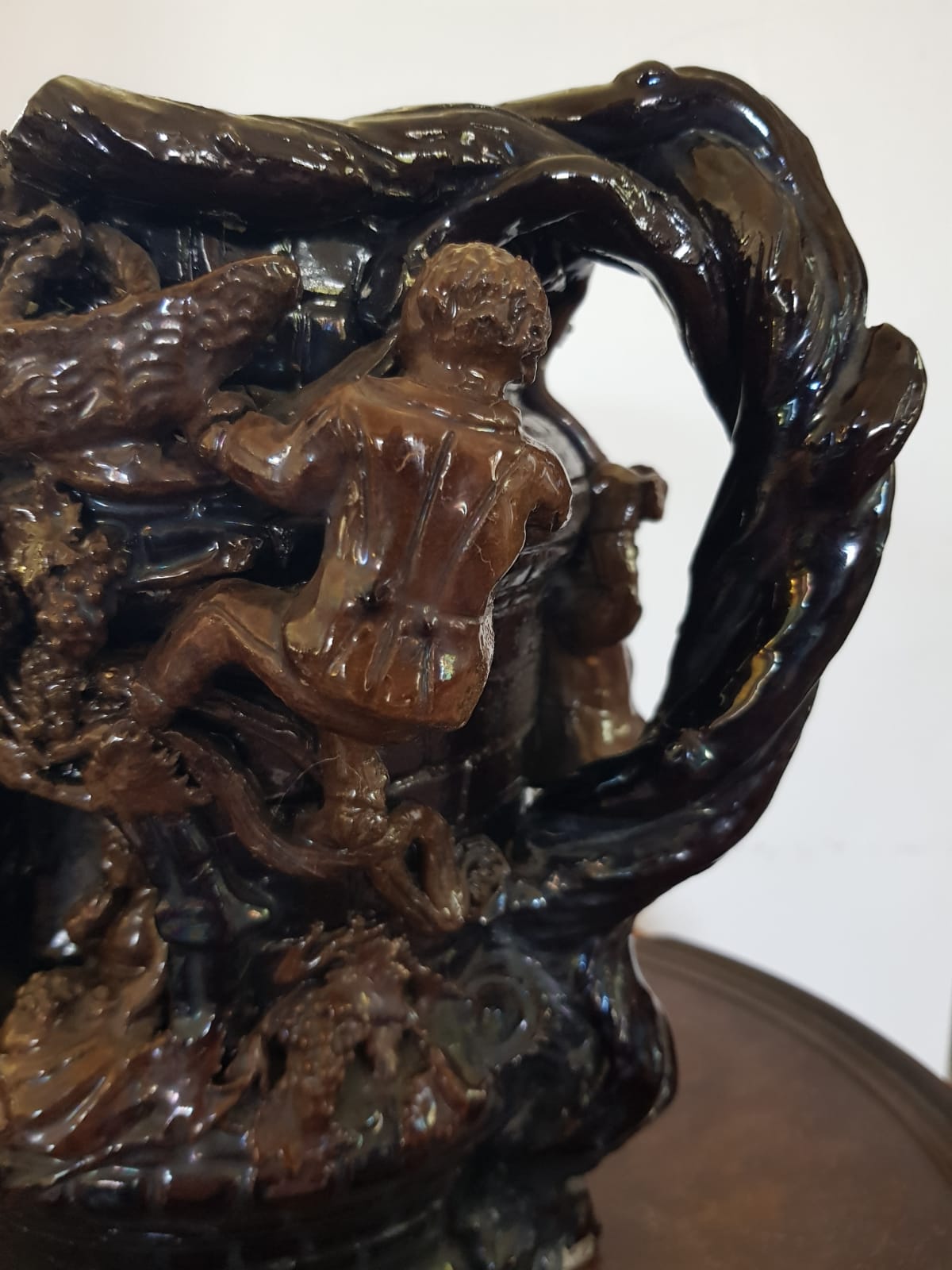 "Grape Picker" Ceramic Jug, Edward Bingham For Hedingham Castle Pottery, England, late 19th Century