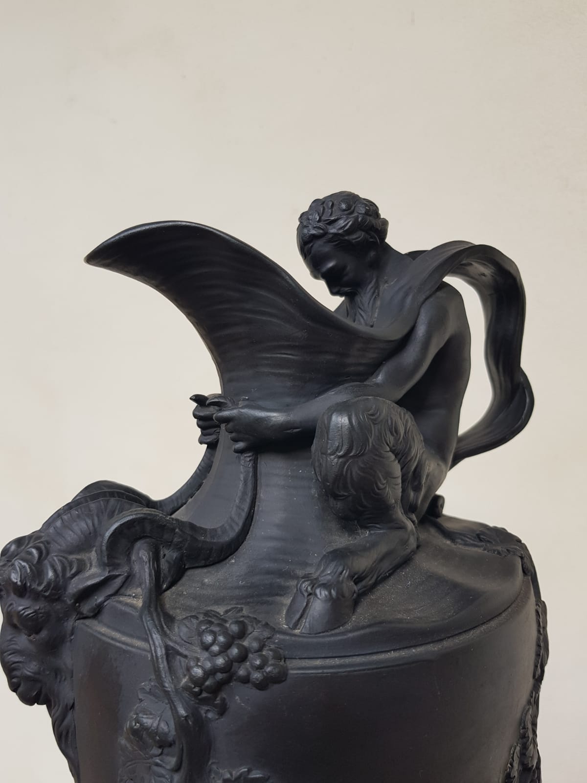Wine Ewer With Satyr, Black Basalt, Wedgwood, England, 19th Century