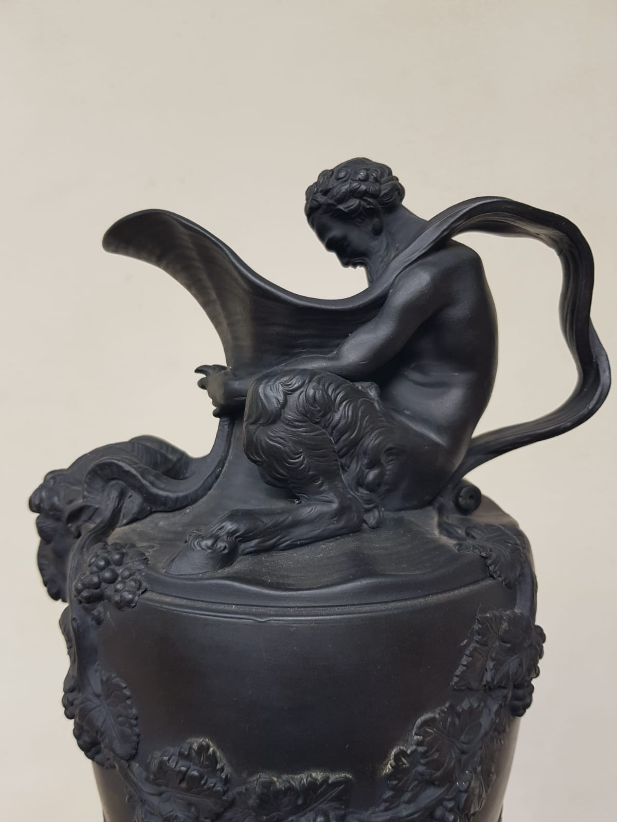 Wine Ewer With Satyr, Black Basalt, Wedgwood, England, 19th Century