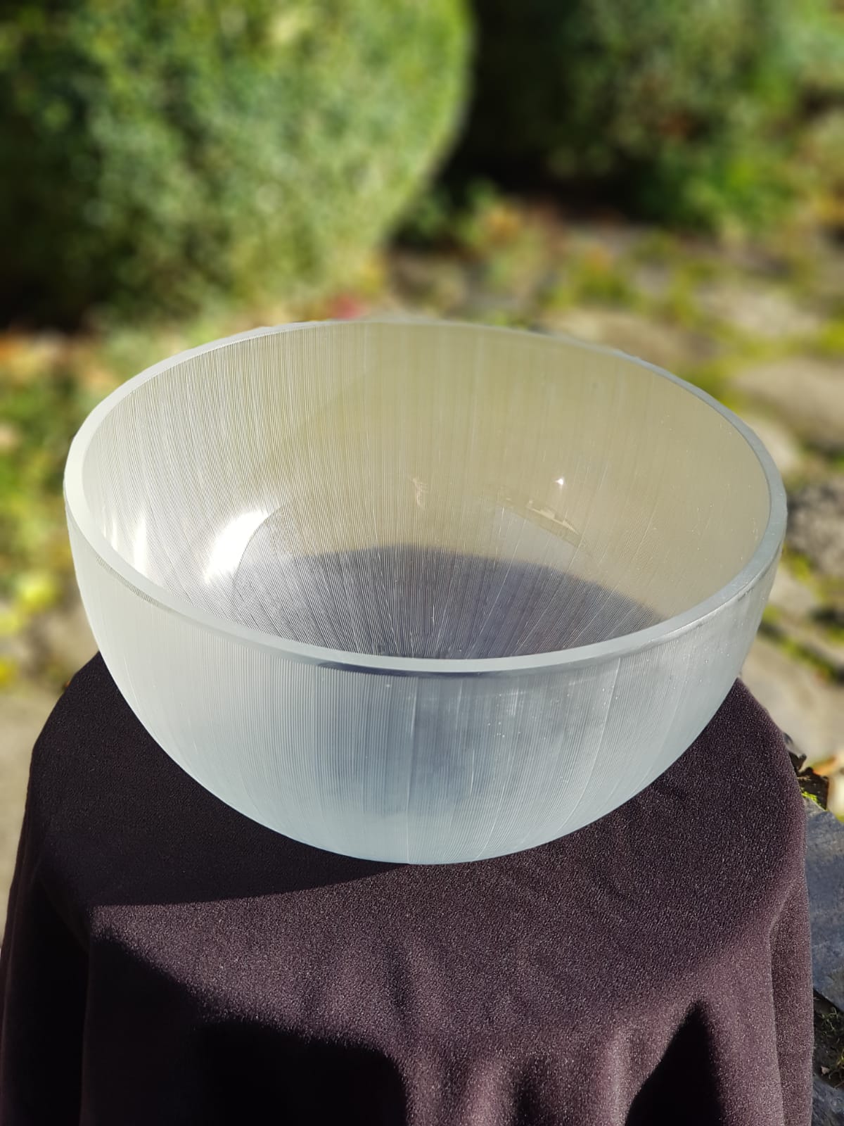 Large Vintage Ribbed Frosted  Glass Bowl, Mid 20th Century