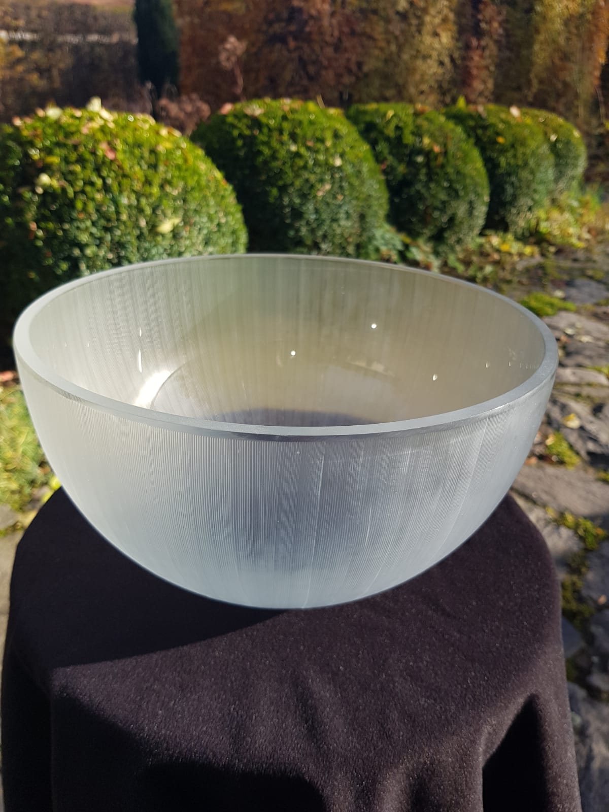 Large Vintage Ribbed Frosted  Glass Bowl, Mid 20th Century