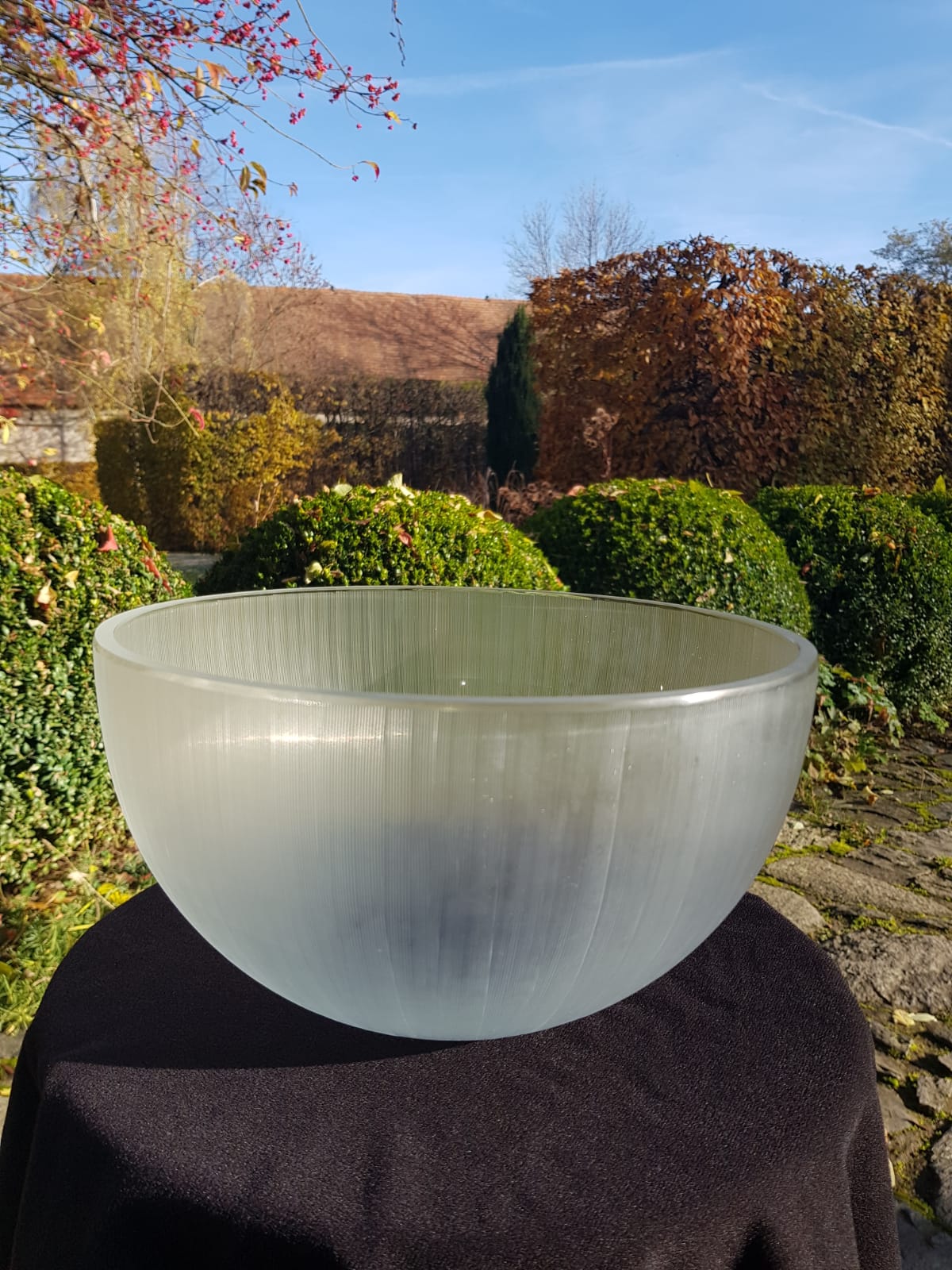 Large Vintage Ribbed Frosted  Glass Bowl, Mid 20th Century