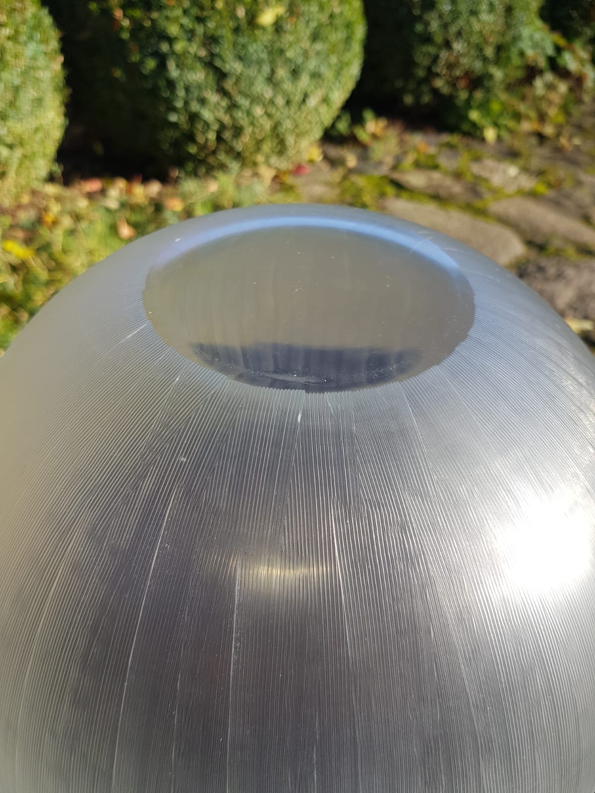 Large Vintage Ribbed Frosted  Glass Bowl, Mid 20th Century