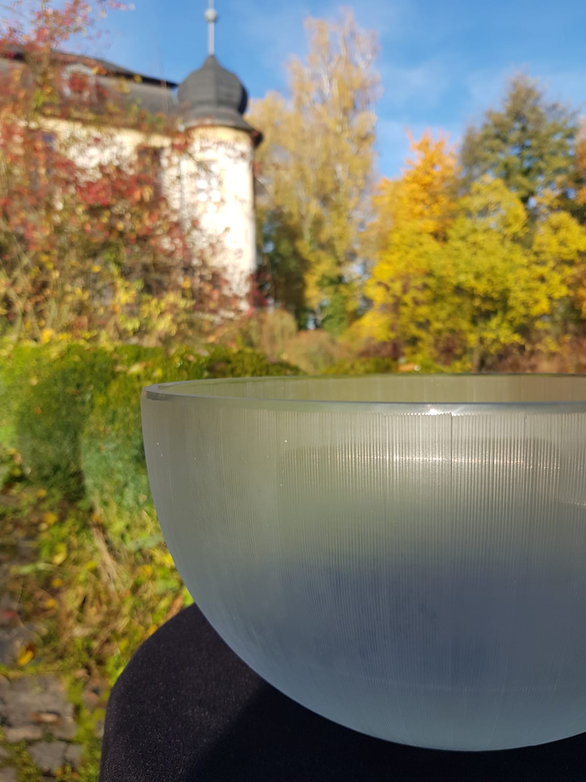 Large Vintage Ribbed Frosted  Glass Bowl, Mid 20th Century