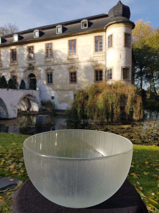 Large Vintage Ribbed Frosted  Glass Bowl, Mid 20th Century