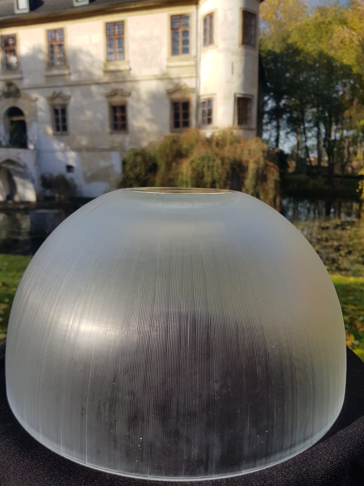 Large Vintage Ribbed Frosted  Glass Bowl, Mid 20th Century