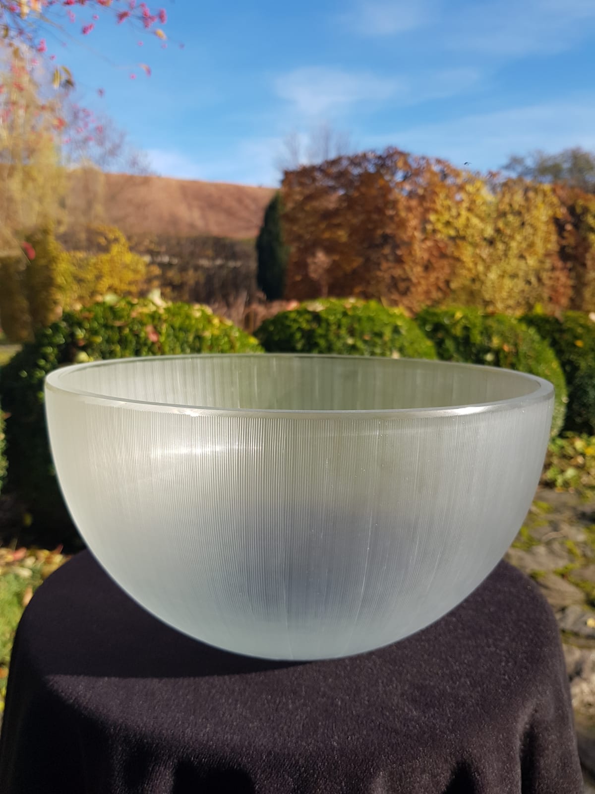 Large Vintage Ribbed Frosted  Glass Bowl, Mid 20th Century