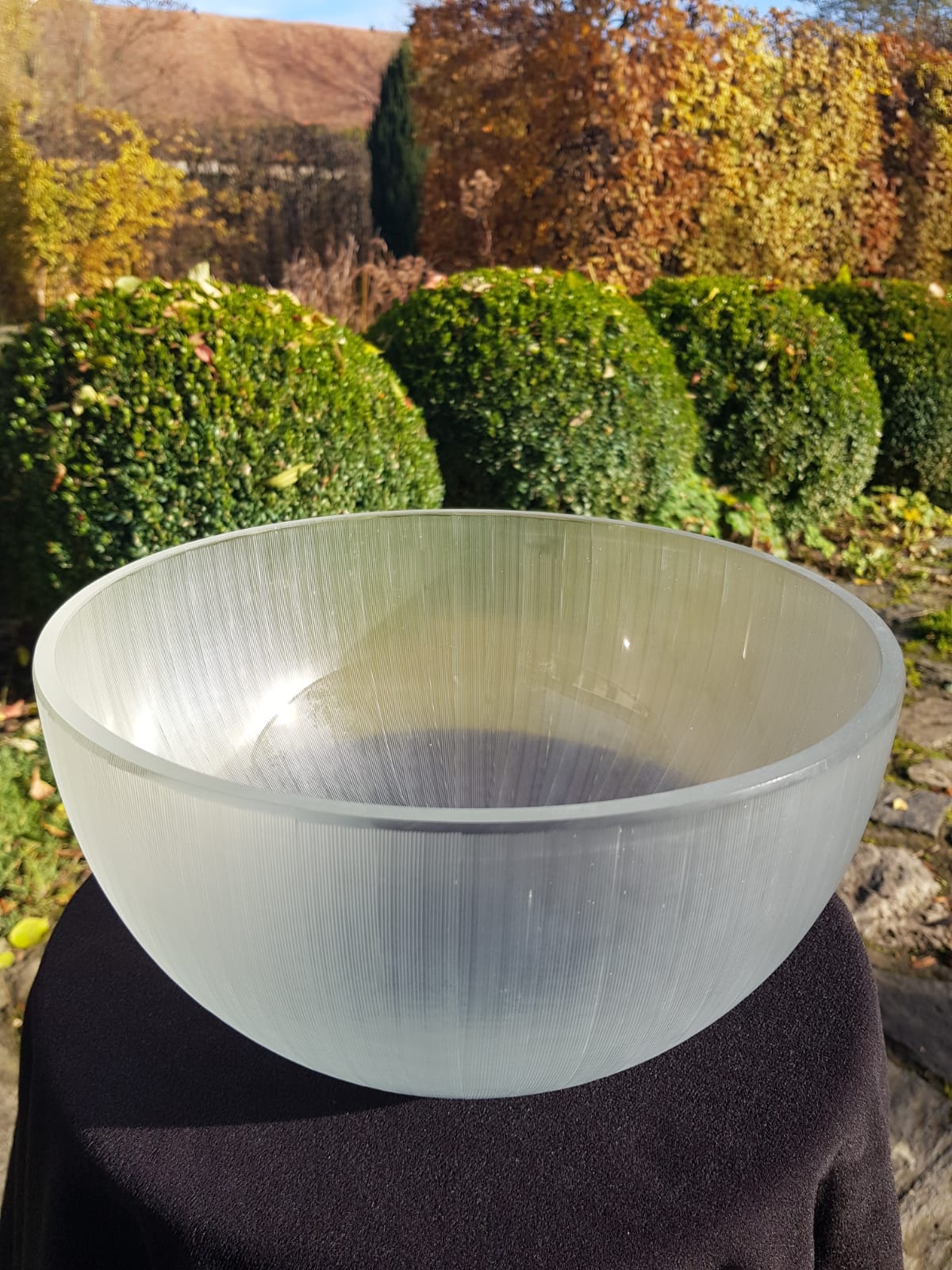 Large Vintage Ribbed Frosted  Glass Bowl, Mid 20th Century