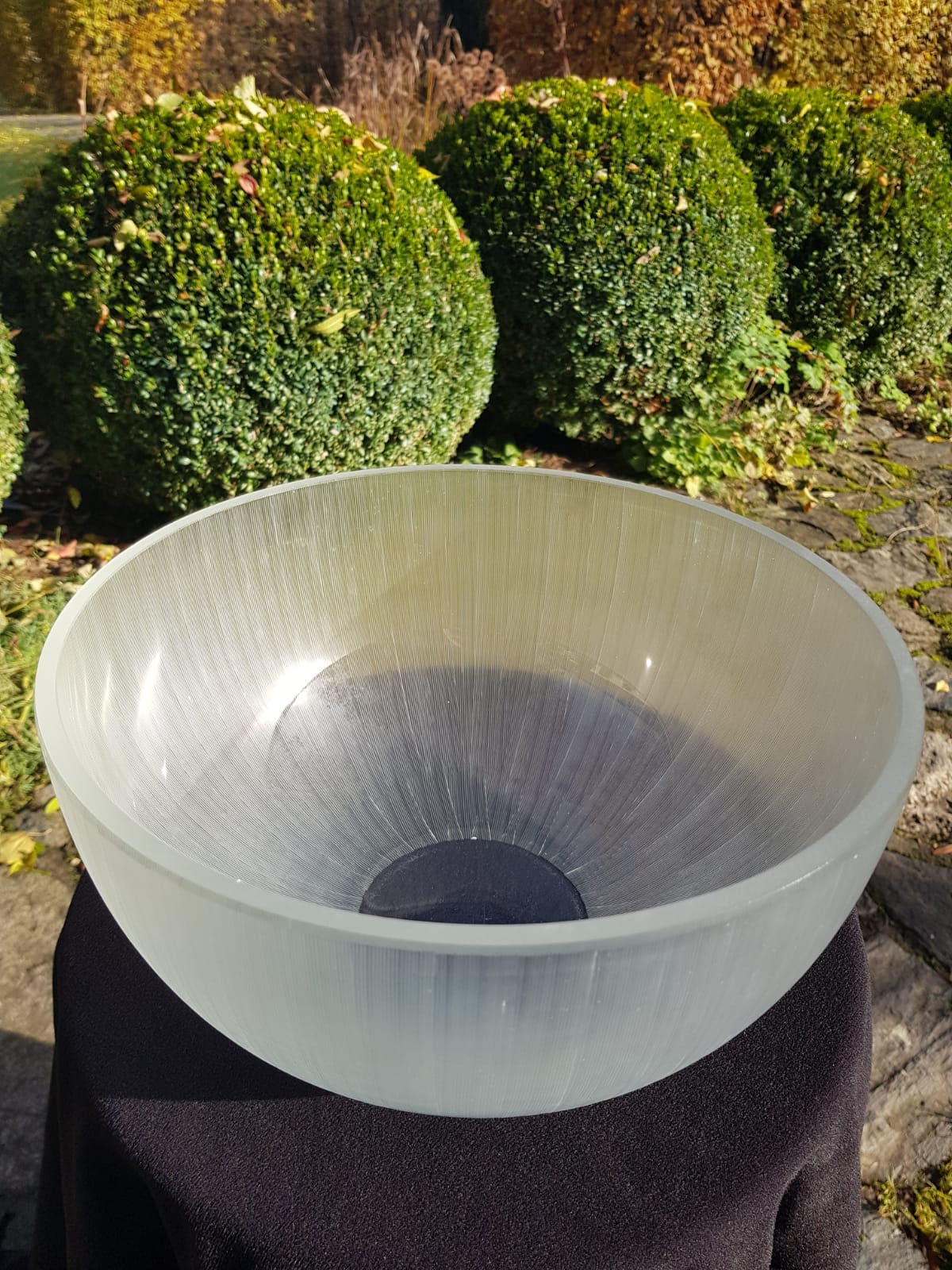 Large Vintage Ribbed Frosted  Glass Bowl, Mid 20th Century
