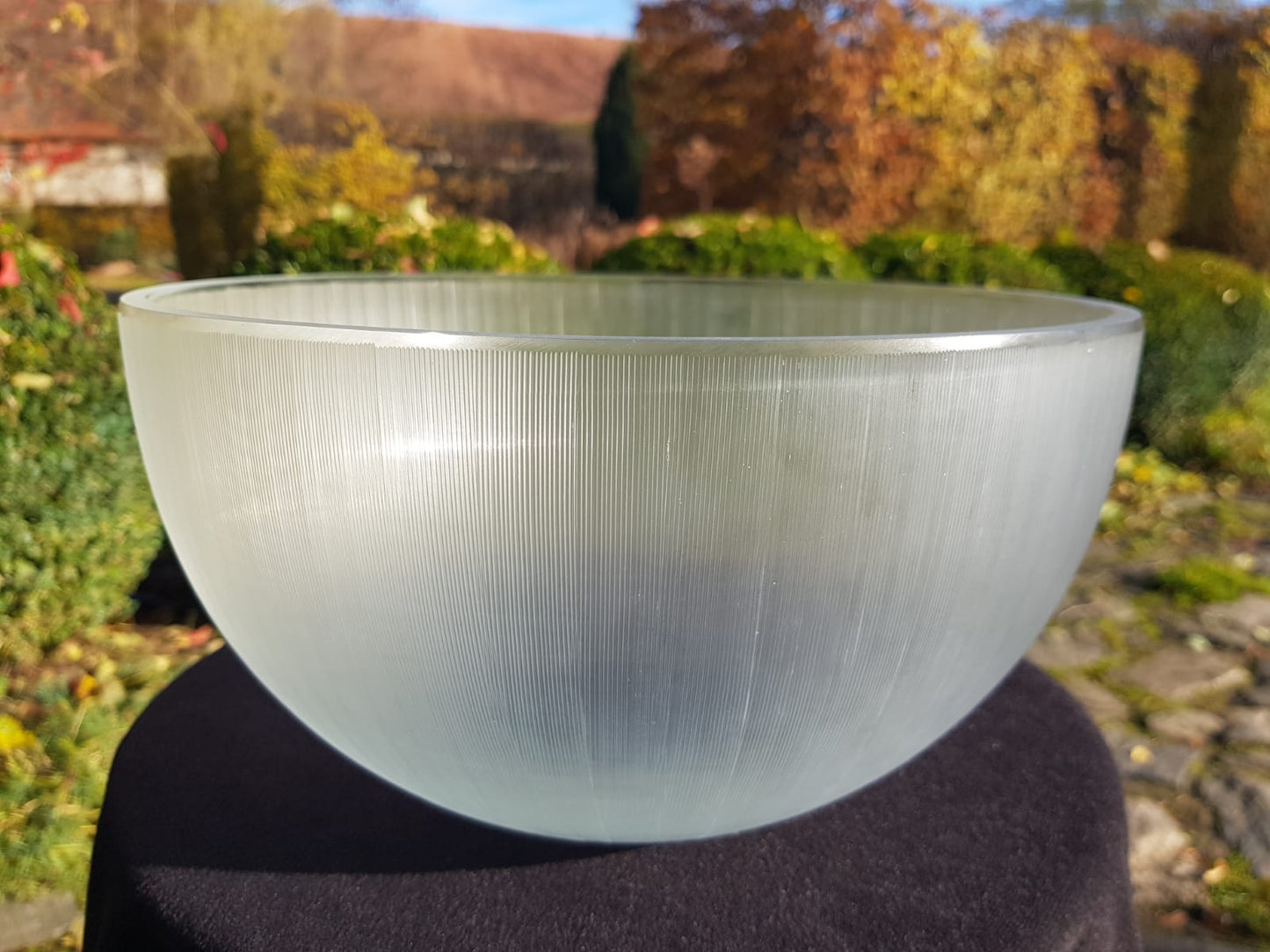 Large Vintage Ribbed Frosted  Glass Bowl, Mid 20th Century