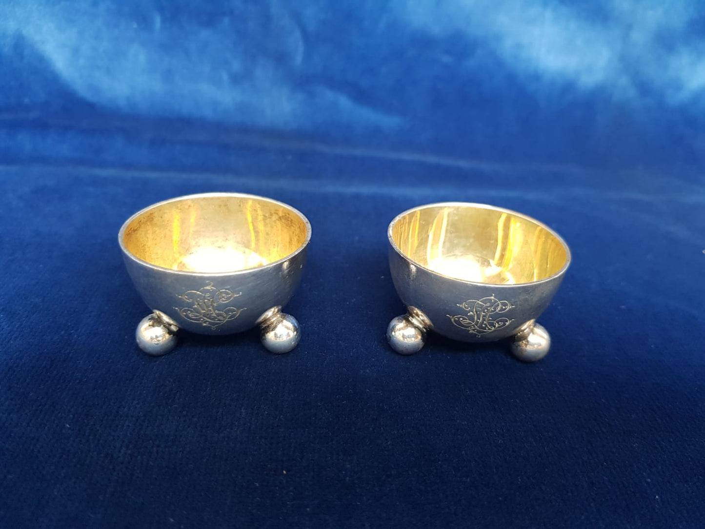 Pair of Gilded 800 Silver Salt Cellars by H.J.Wilm, Germany late 19th Century