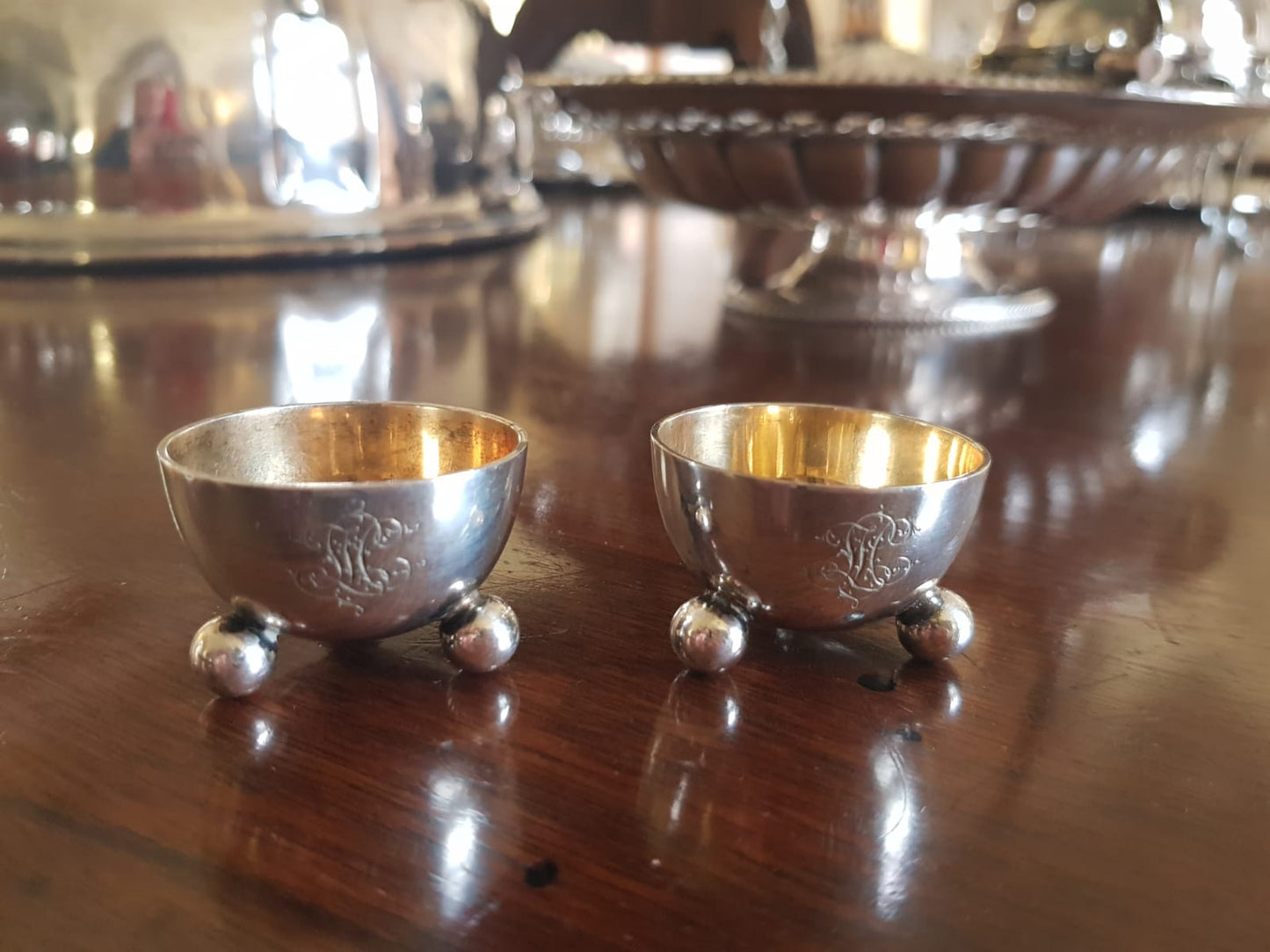 Pair of Gilded 800 Silver Salt Cellars by H.J.Wilm, Germany late 19th Century