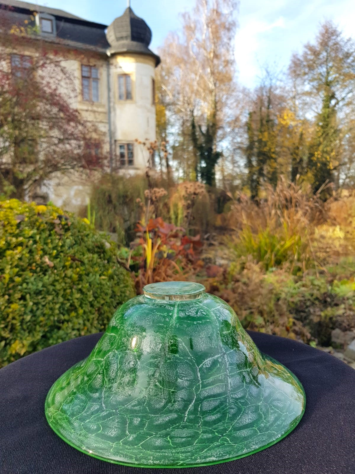 Art Deco WMF Ikora "Craquelé" Green Glass Bowl, Designed by Karl Wiedmann, Germany 1930s