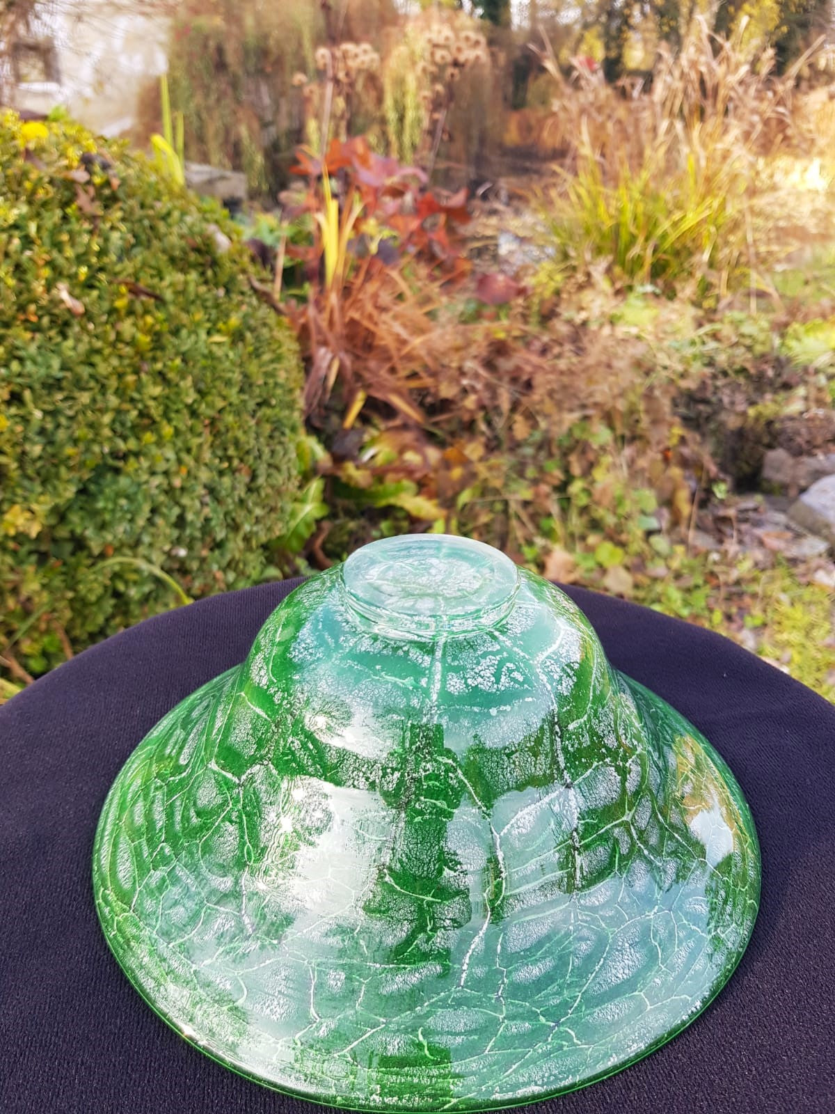 Art Deco WMF Ikora "Craquelé" Green Glass Bowl, Designed by Karl Wiedmann, Germany 1930s