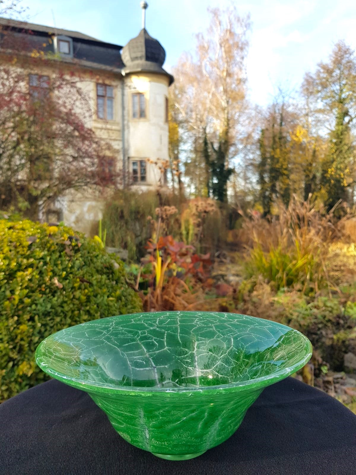 Art Deco WMF Ikora "Craquelé" Green Glass Bowl, Designed by Karl Wiedmann, Germany 1930s