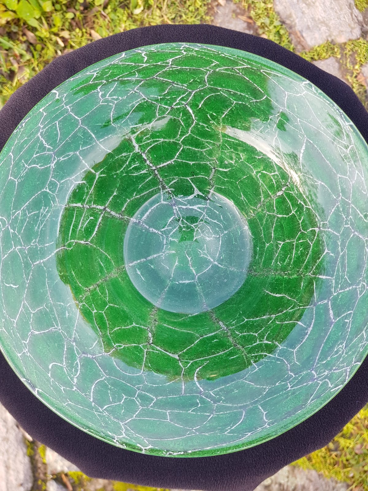 Art Deco WMF Ikora "Craquelé" Green Glass Bowl, Designed by Karl Wiedmann, Germany 1930s