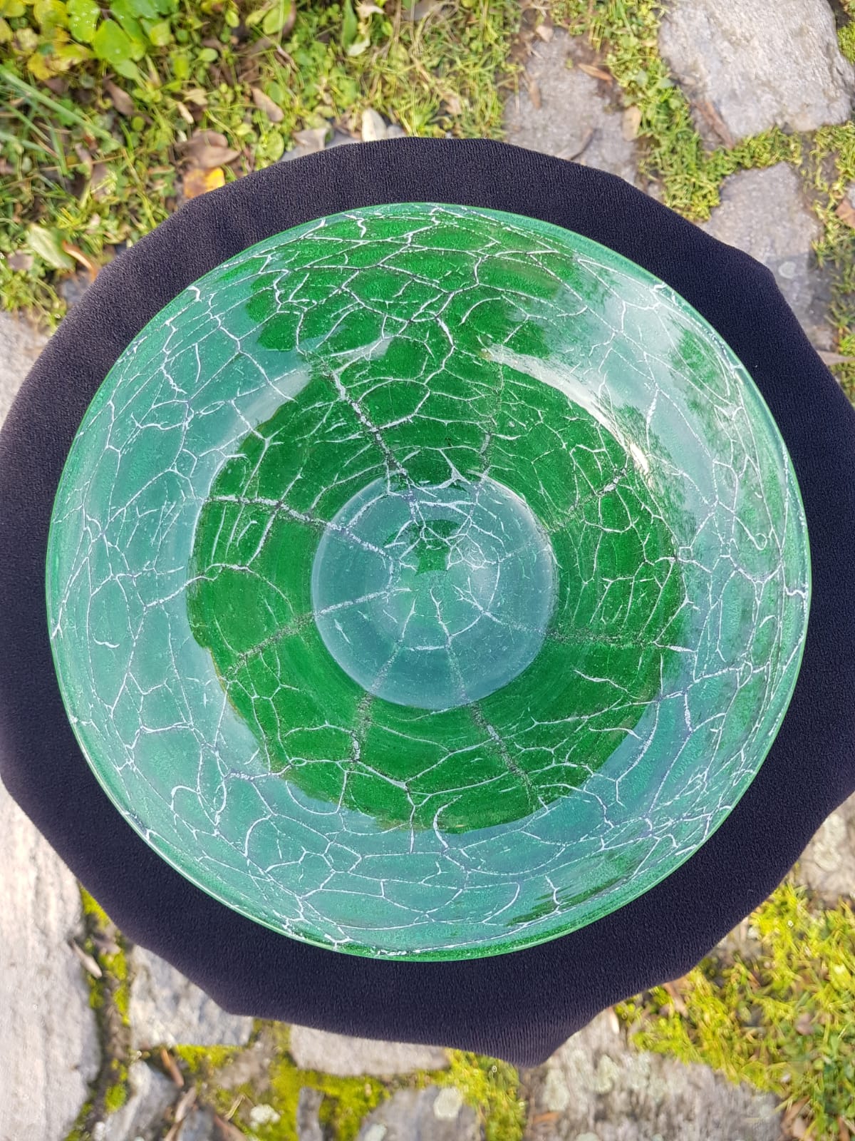 Art Deco WMF Ikora "Craquelé" Green Glass Bowl, Designed by Karl Wiedmann, Germany 1930s
