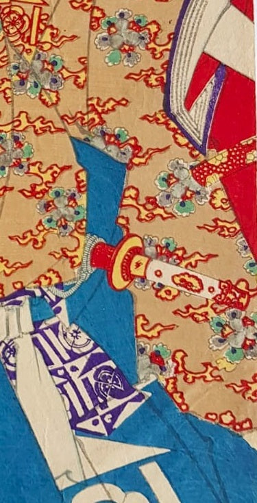 Antique Ukiyo-e by Toyohara Kunichika, Kudō Suketsune, portrayed by Onoe Kikugorō, 1892, Meiji Period