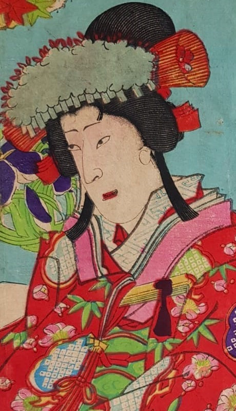 Antique Woodblock Print, Ukiyo-e, "Koshimoto Karauta", Edo Period