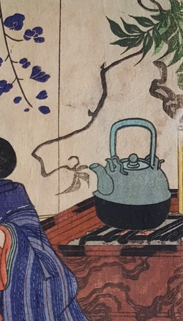 Utagawa Kunisada, Antique Woodblock Print, Ukiyo-e, "Lady in bue kimono", Edo Period