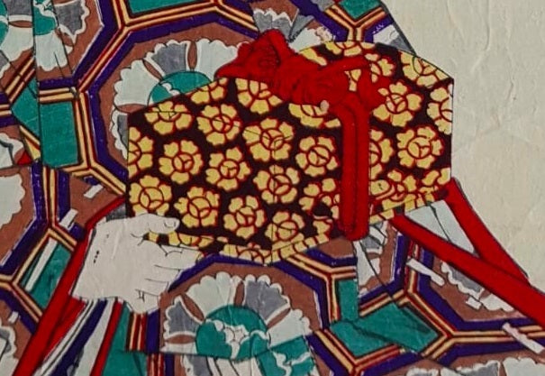 Toyohara Kunichika, Ukiyo-e Woodblock Print, "Terajima-style puppet Sanbaso", 1899, Meiji Period