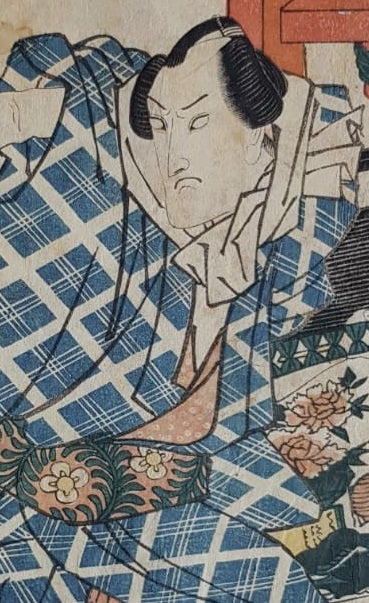 Utagawa Toyokuni, Antique Woodblock Print, Ukiyo-e, Kabuki Actor Ichikawa Ebijuro in a Role of Nuregami Chogoro, 1820, Edo Period