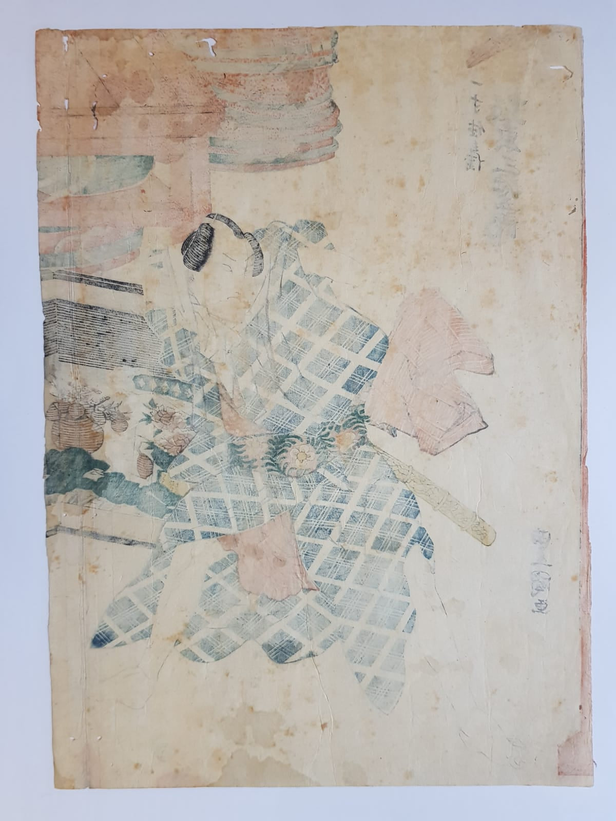 Utagawa Toyokuni, Antique Woodblock Print, Ukiyo-e, Kabuki Actor Ichikawa Ebijuro in a Role of Nuregami Chogoro, 1820, Edo Period