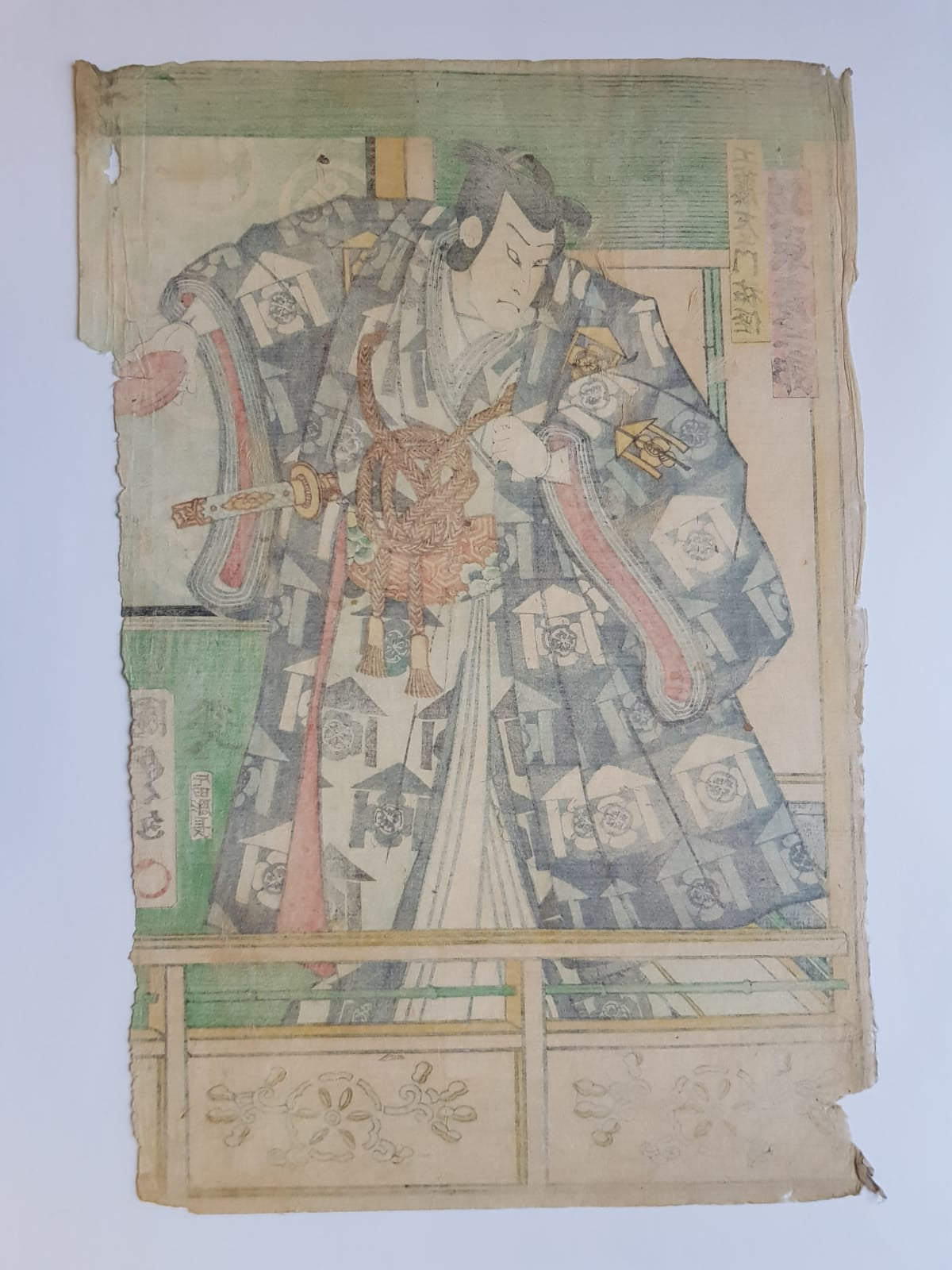 Antique Woodblock Print, Ukiyo-e, Utagawa School, Portrait of Kabuki Actor, Edo Period
