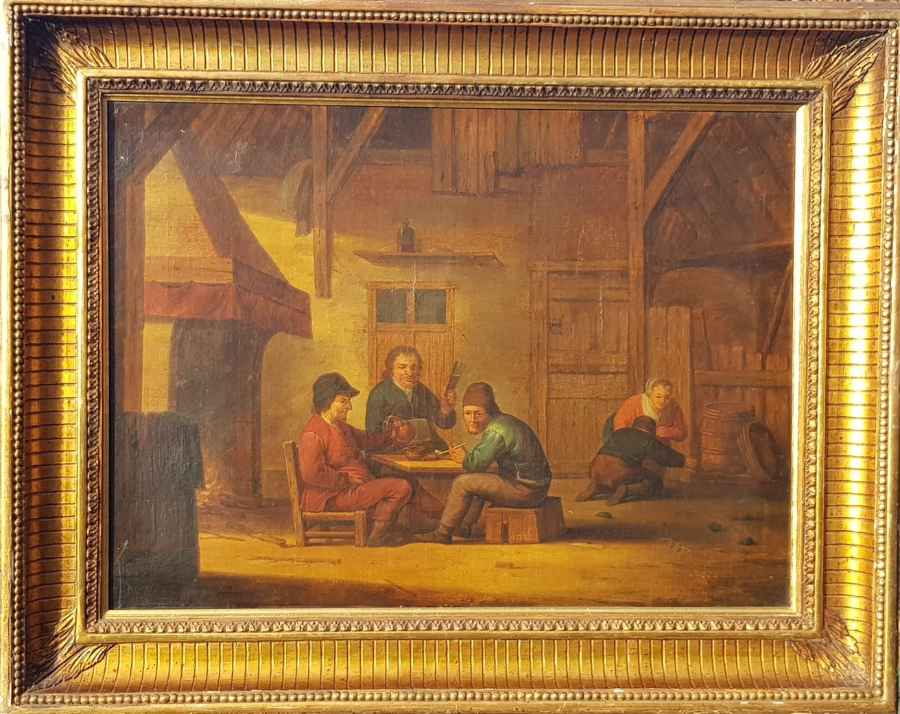 "A Tavern Scene with Drinkers and Smokers", Oil on Canvas, Framed, Dutch/Flemish School, 17th Century