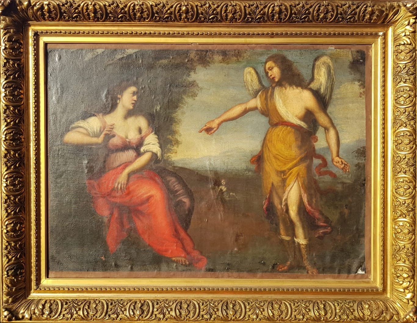 Hagar and The Angel, Oil on Canvas, Framed, Italian School, 17th Century