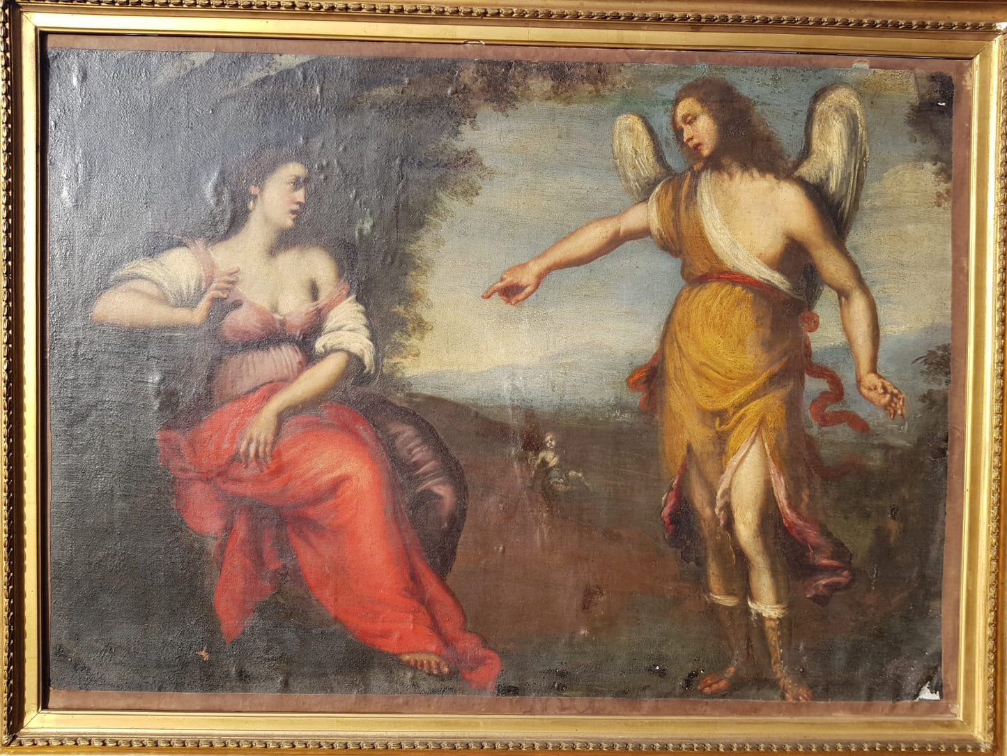 Hagar and The Angel, Oil on Canvas, Framed, Italian School, 17th Century