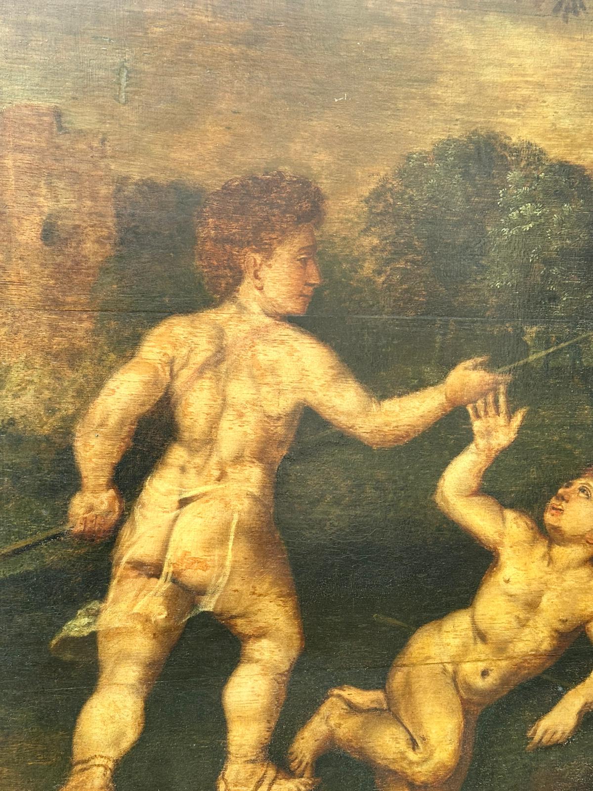 North European School, 16th Century, Oil on Panel, "Madonna and Child with Infant Figures in a Landscape"