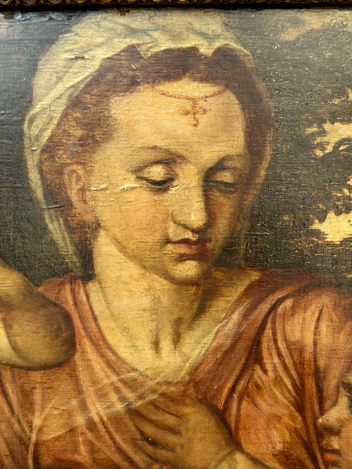 North European School, 16th Century, Oil on Panel, "Madonna and Child with Infant Figures in a Landscape"