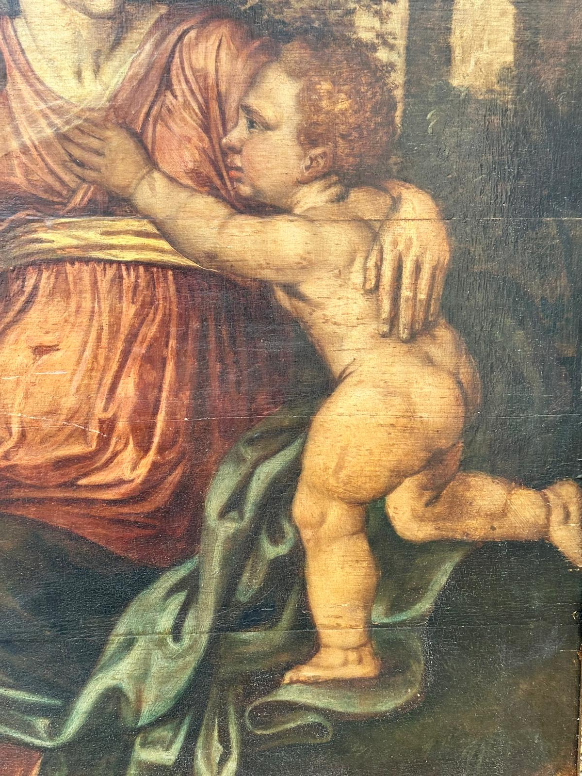 North European School, 16th Century, Oil on Panel, "Madonna and Child with Infant Figures in a Landscape"
