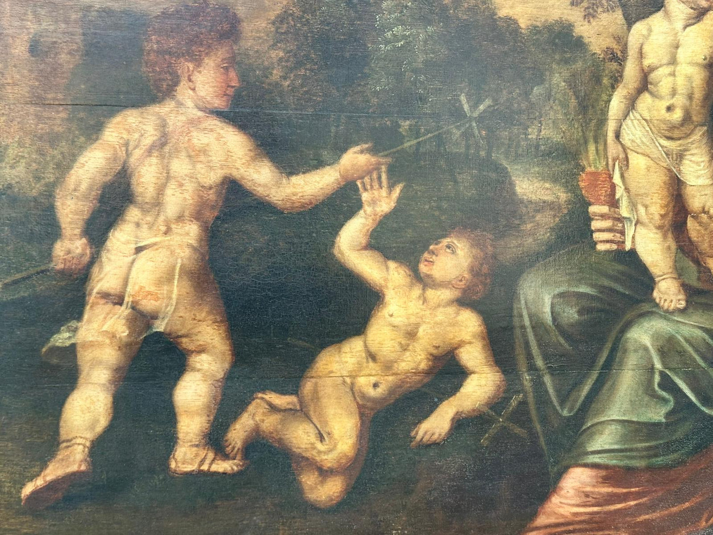 North European School, 16th Century, Oil on Panel, "Madonna and Child with Infant Figures in a Landscape"