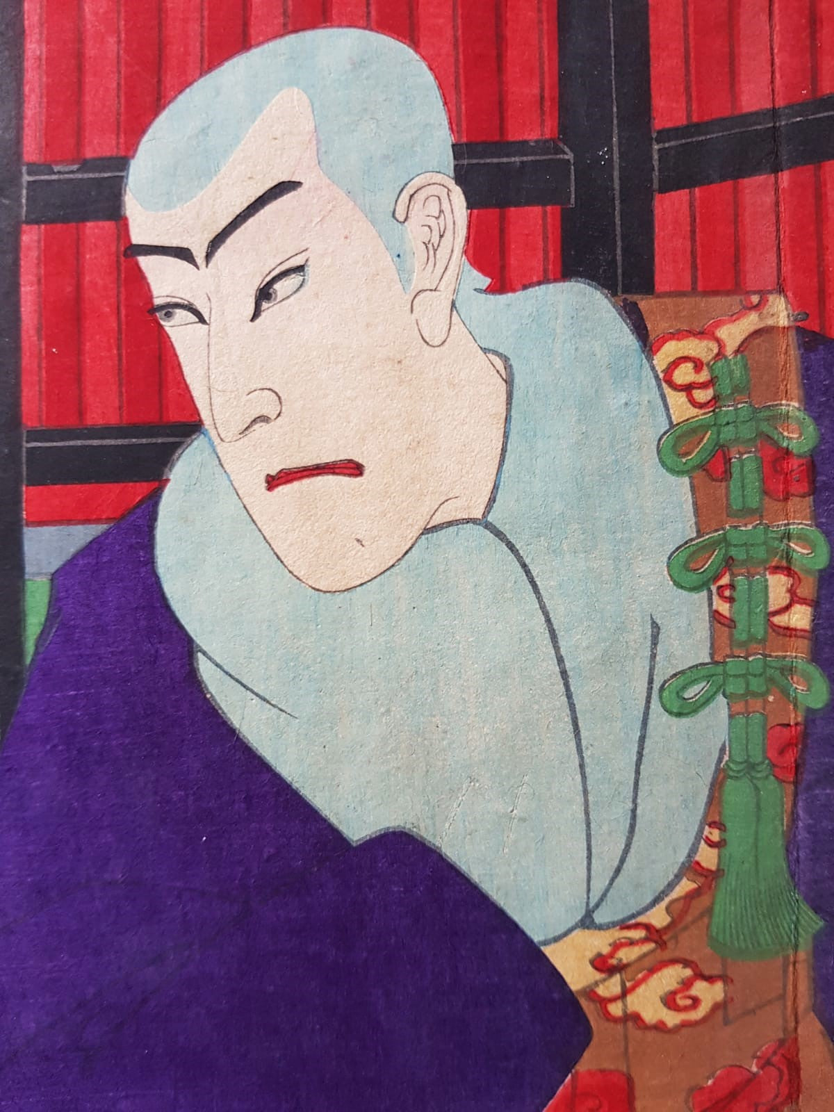 Meiji-Era Ukiyo-e Triptych – Toyohara Kunichika, Kabuki Theater Scene with Cherry Blossoms, c. 1880s