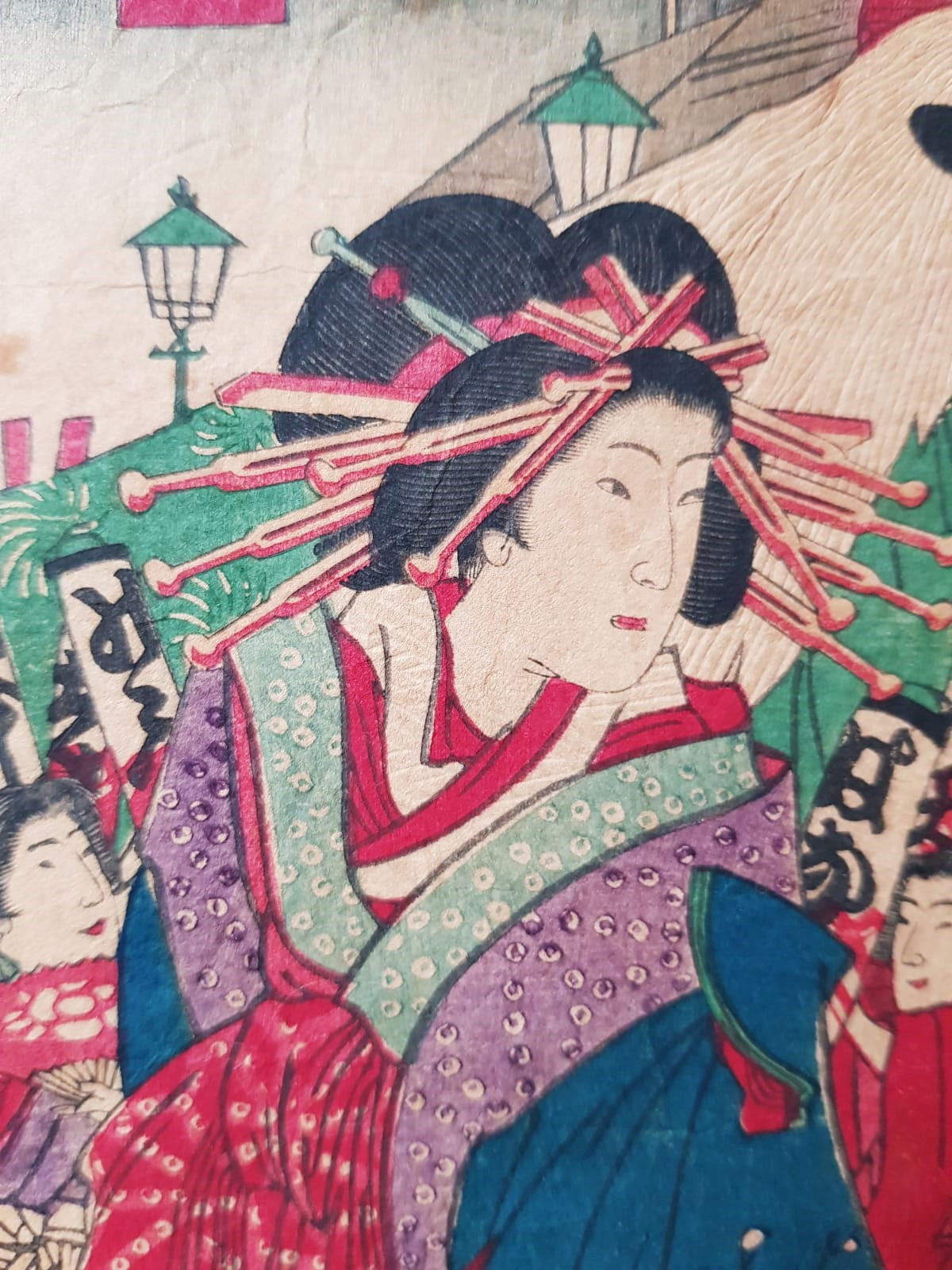 Yōshū Chikanobu (1838–1912) – "The Bustle of the Niwaka Festival at the New Yoshiwara" – Original Ukiyo-e, Woodblock Triptych, 1879