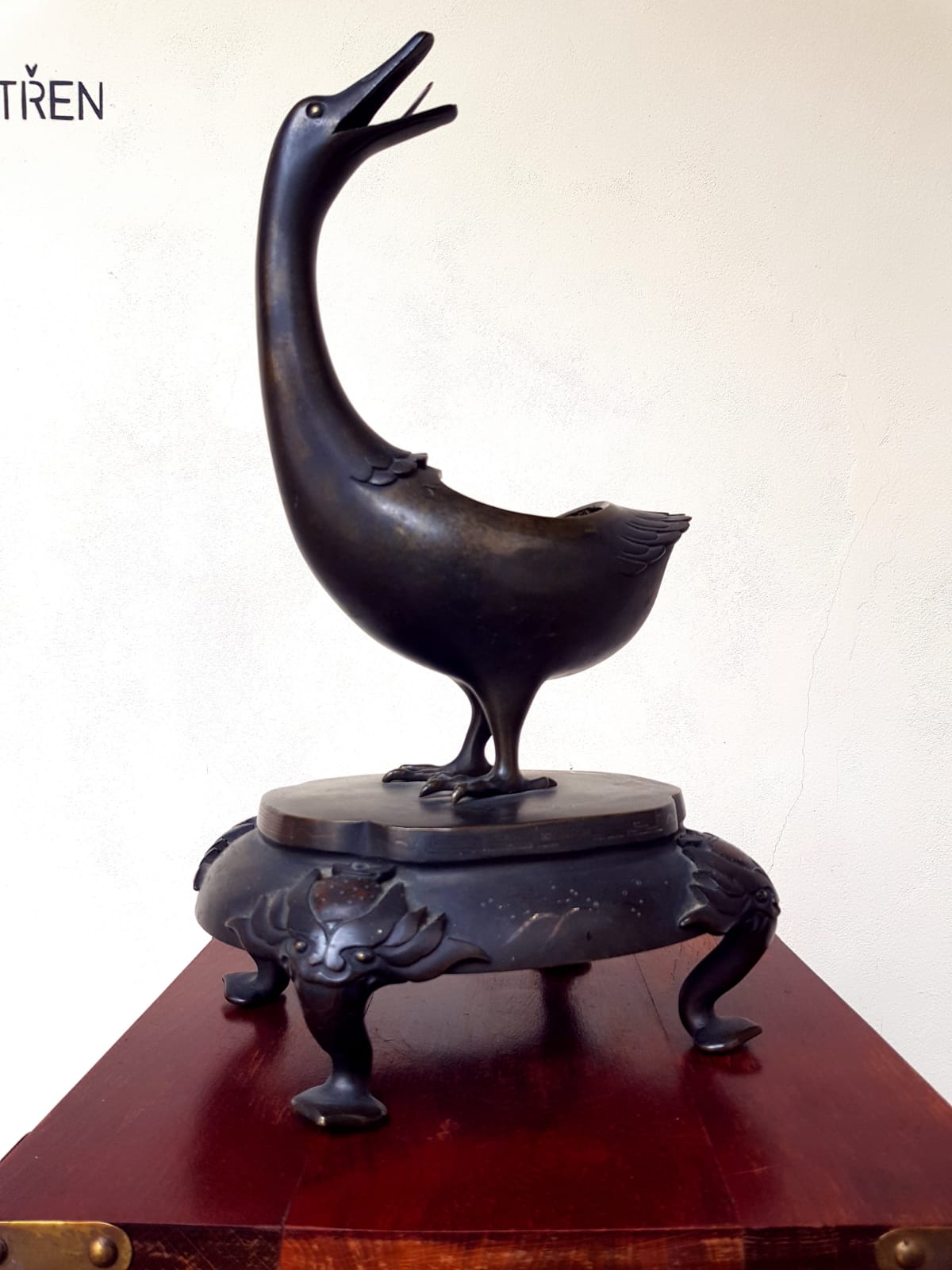 Large Antique Japanese Bronze Goose Incense Burner (Koro), Meiji Period, late 19th Century
