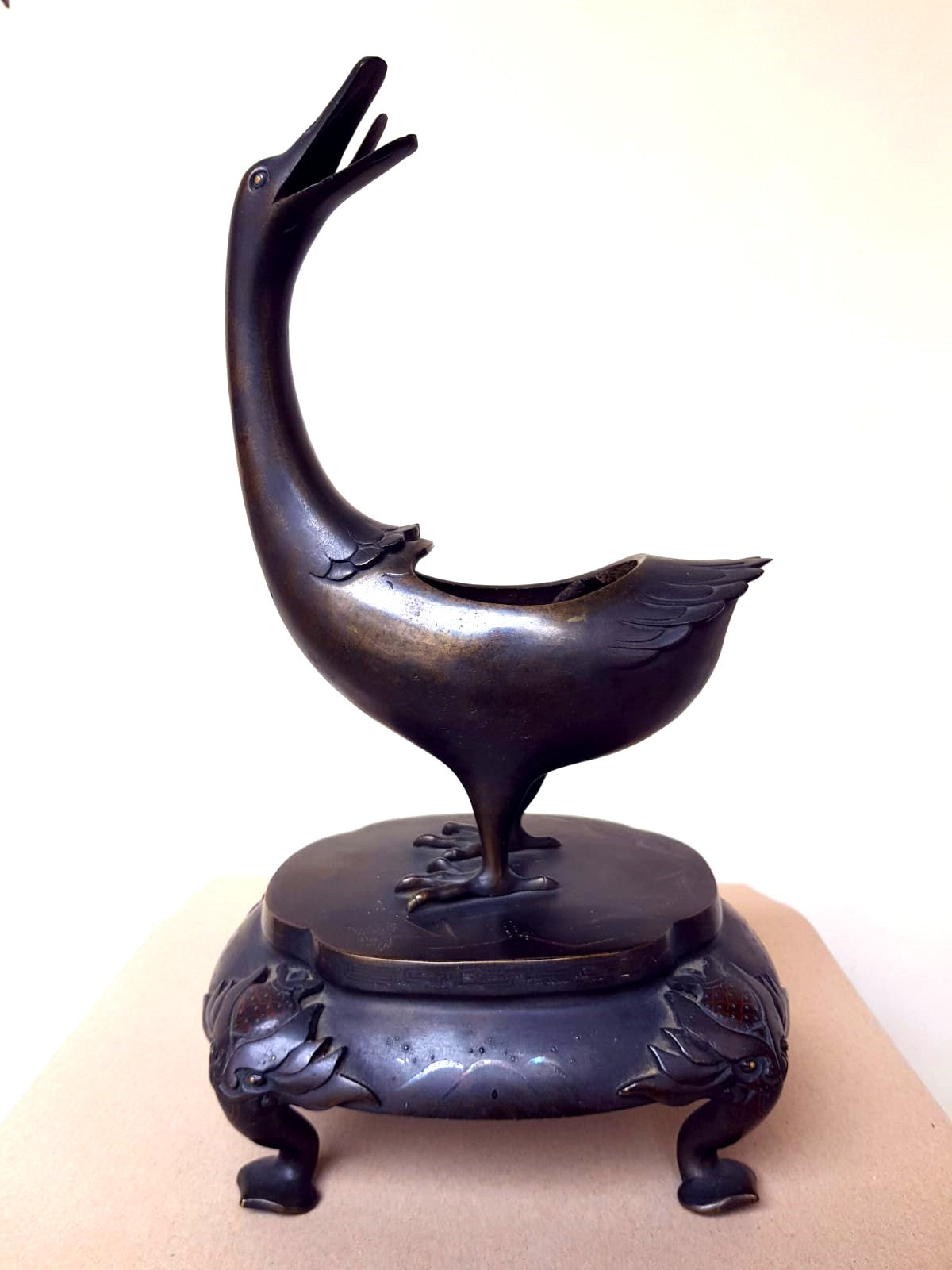 Large Antique Japanese Bronze Goose Incense Burner (Koro), Meiji Period, late 19th Century